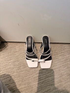 PrettyLittleThing White Strappy Square-Toe Heeled Sandals